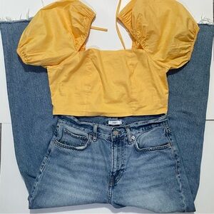 Bundle: Forever 21 Blue jeans Size 27 & Hyfve Yellow Top Size Medium